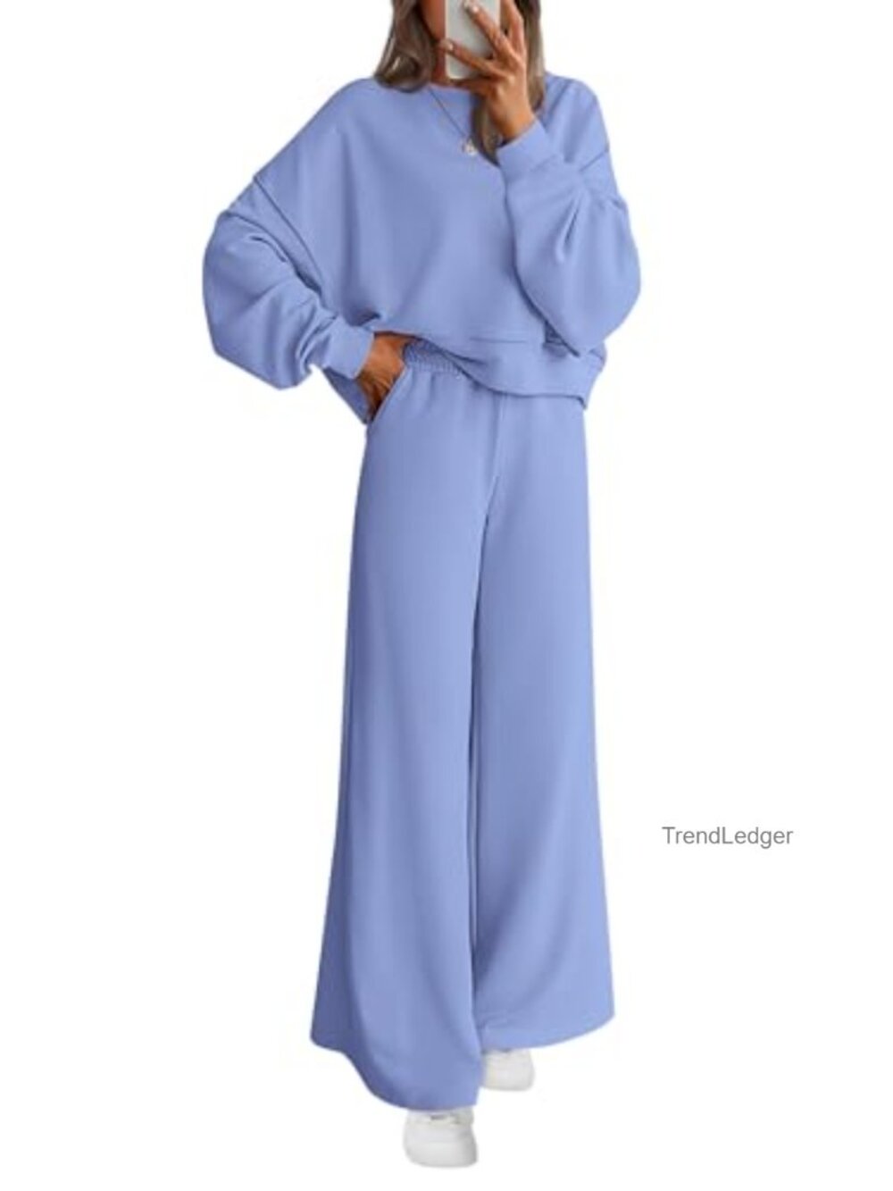 Women 2 Piece Sweatsuit Set Cotton Polyester Crewneck Wide Leg Lounge